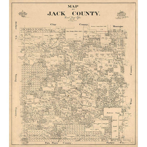 Jack County Texas - Baker 1896  White Modern Wood Framed Art Print by Baker