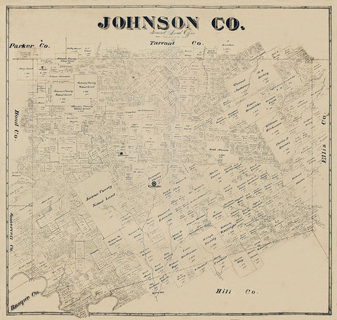 Johnson County Texas -1887 Black Ornate Wood Framed Art Print with Double Matting by Unknown