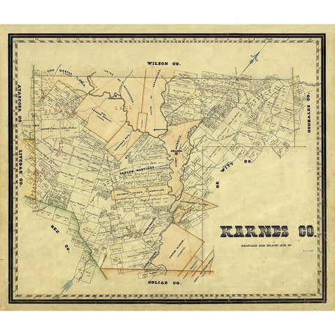 Karnes County Texas - Arlitt 1870  Black Modern Wood Framed Art Print with Double Matting by Arlitt