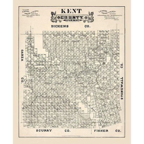 Kent County Texas - Hall 1888  Gold Ornate Wood Framed Art Print with Double Matting by Hall