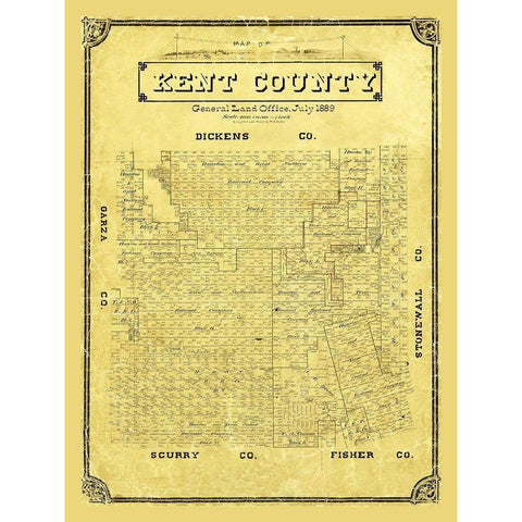 Kent County Texas - Porter 1889  Gold Ornate Wood Framed Art Print with Double Matting by Porter