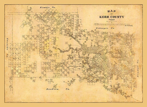 Kerr County Texas - Walsh 1879  Black Ornate Wood Framed Art Print with Double Matting by Walsh
