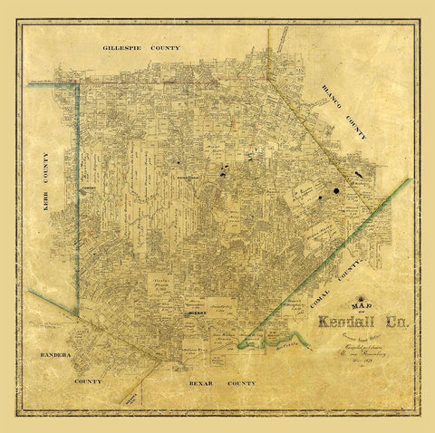Kendall County Texas - Rosenberg 1879  Black Ornate Wood Framed Art Print with Double Matting by Rosenberg