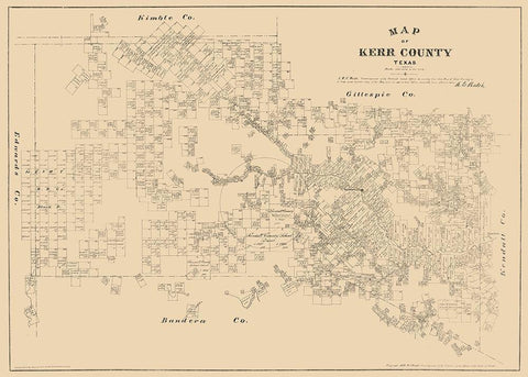 Kerr County Texas - Walsh 1879  Black Ornate Wood Framed Art Print with Double Matting by Walsh