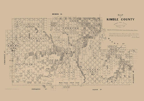 Kimble County Texas - Walsh 1879  Black Ornate Wood Framed Art Print with Double Matting by Walsh