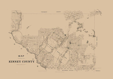 Kinney County Texas -1879 Black Ornate Wood Framed Art Print with Double Matting by Unknown