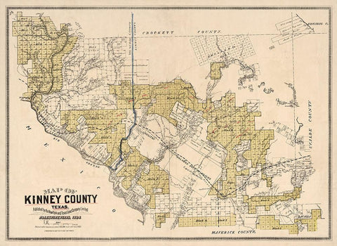 Kinney County Texas - Gast 1884  Black Ornate Wood Framed Art Print with Double Matting by Gast