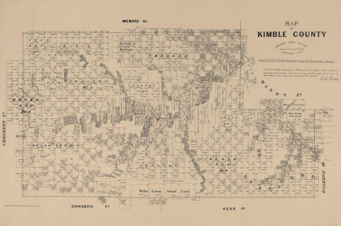 Kimble County Texas - Walsh 1879  Black Ornate Wood Framed Art Print with Double Matting by Walsh
