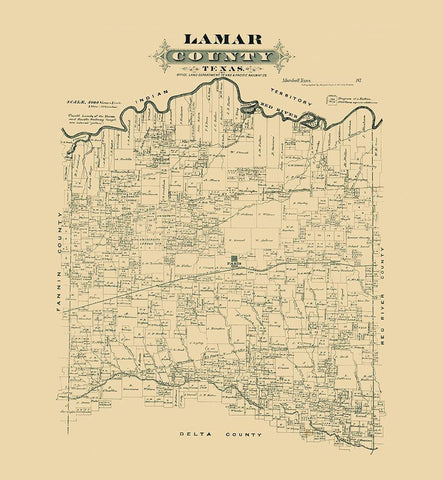 Lamar County Texas -1870 Black Ornate Wood Framed Art Print with Double Matting by Unknown