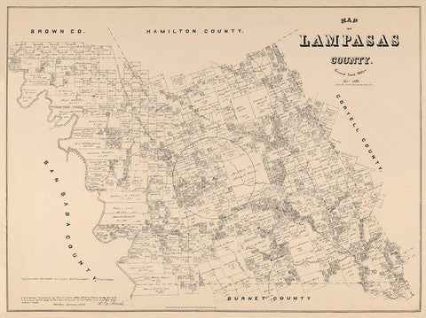 Lampasas County Texas - Walsh 1879  Black Ornate Wood Framed Art Print with Double Matting by Walsh