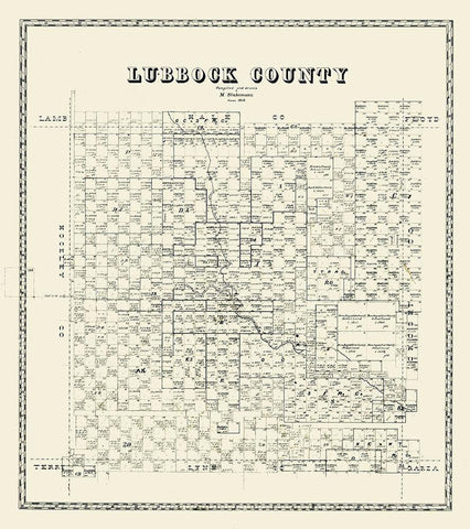 Lubbock County Texas - Stakemann 1879  Black Ornate Wood Framed Art Print with Double Matting by Stakemann