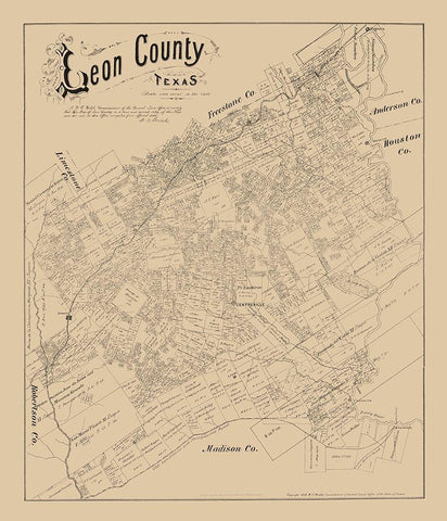 Leon County Texas - Walsh 1879  Black Ornate Wood Framed Art Print with Double Matting by Walsh