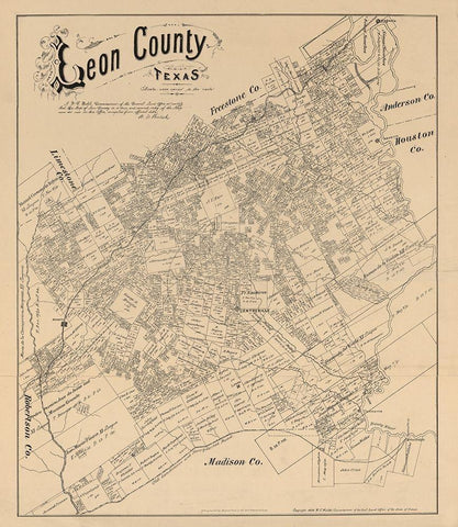 Leon County Texas - Walsh 1879  Black Ornate Wood Framed Art Print with Double Matting by Walsh