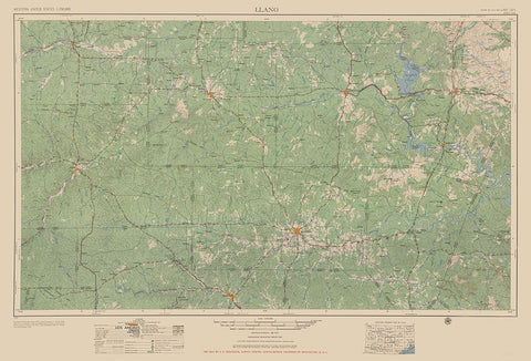 Llano Texas Quad - USGS 1954 Black Ornate Wood Framed Art Print with Double Matting by USGS