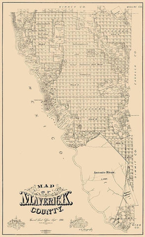 Maverick County Texas - McGaughey 1893  Black Ornate Wood Framed Art Print with Double Matting by McGaughey