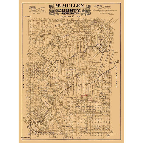 McMullen County Texas - Hall 1889  Gold Ornate Wood Framed Art Print with Double Matting by Hall