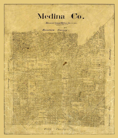 Medina County Texas - Rowe 1895  Black Ornate Wood Framed Art Print with Double Matting by Rowe