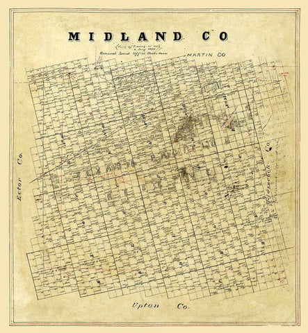 Midland County Texas -1896 Black Ornate Wood Framed Art Print with Double Matting by Unknown