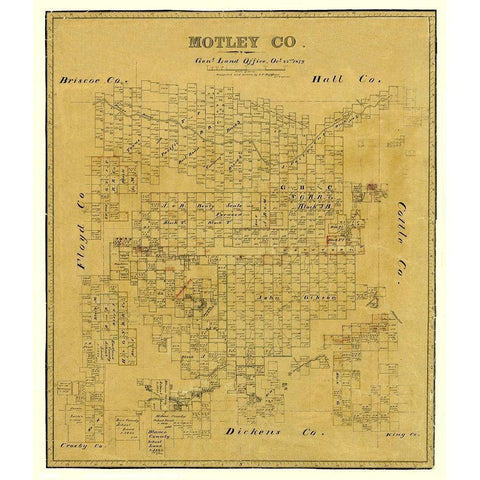 Motley County Texas - Matthews 1879  Gold Ornate Wood Framed Art Print with Double Matting by Matthews