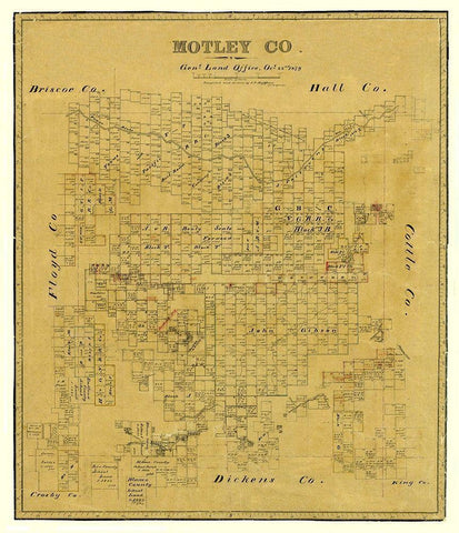 Motley County Texas - Matthews 1879  White Modern Wood Framed Art Print with Double Matting by Matthews