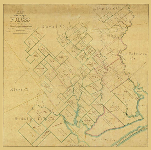 Nueces County Texas - Blucher 1859  Black Ornate Wood Framed Art Print with Double Matting by Blucher