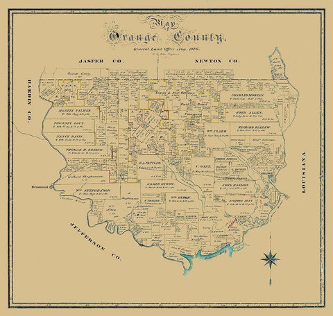 Orange County Texas - Biau 1886  Black Ornate Wood Framed Art Print with Double Matting by Biau