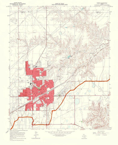 Pampa Texas Quad - USGS 1968 Black Ornate Wood Framed Art Print with Double Matting by USGS