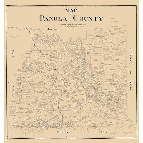 Panola County Texas - Smith 1897  Gold Ornate Wood Framed Art Print with Double Matting by Smith