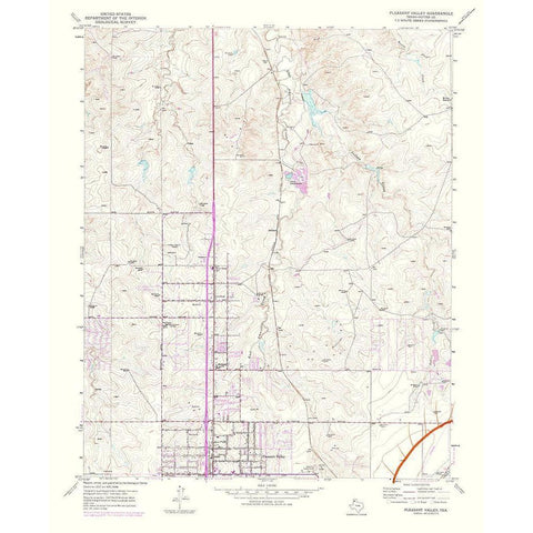 Pleasant Valley Texas Quad - USGS 1975 White Modern Wood Framed Art Print by USGS