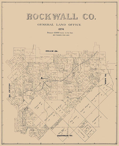 Rockwall County Texas -1874 Black Ornate Wood Framed Art Print with Double Matting by Unknown