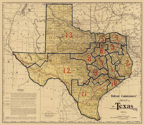 Railroad Commissioners Map of Texas -1897 Black Ornate Wood Framed Art Print with Double Matting by Unknown