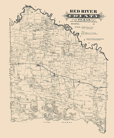 Red River County Texas -1870 Black Ornate Wood Framed Art Print with Double Matting by Unknown