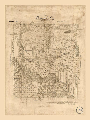 Runnels County Texas - Walsh 1879  Black Ornate Wood Framed Art Print with Double Matting by Walsh