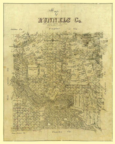 Runnels County Texas -1887 Black Ornate Wood Framed Art Print with Double Matting by Unknown