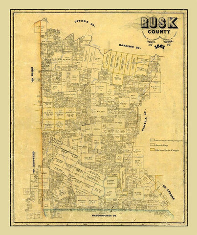 Rusk County Texas - Pressler 1861  Black Ornate Wood Framed Art Print with Double Matting by Pressler