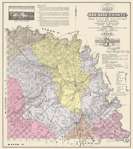 San Saba Texas - Land Office 1876 Black Ornate Wood Framed Art Print with Double Matting by Land Office