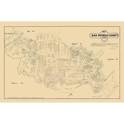 San Patricio County Texas - Walsh 1879  White Modern Wood Framed Art Print by Walsh