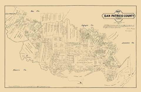 San Patricio County Texas - Walsh 1879  Black Ornate Wood Framed Art Print with Double Matting by Walsh