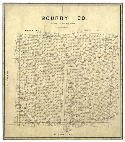 Scurry County Texas - Walsh 1880  Black Ornate Wood Framed Art Print with Double Matting by Walsh