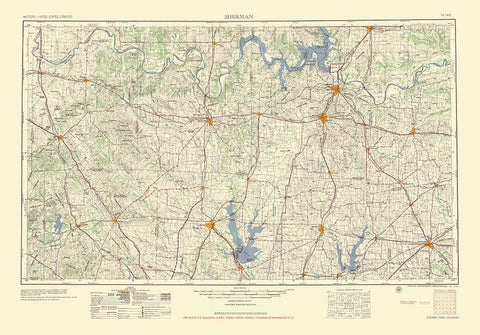 Sherman Texas Quad - USGS 1954 Black Ornate Wood Framed Art Print with Double Matting by USGS