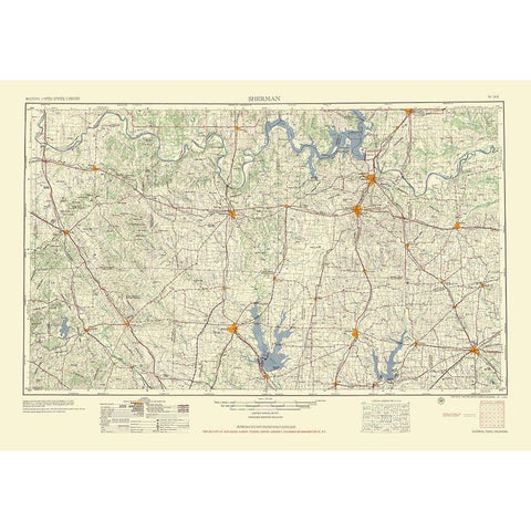 Sherman Texas Quad - USGS 1954 Black Modern Wood Framed Art Print with Double Matting by USGS