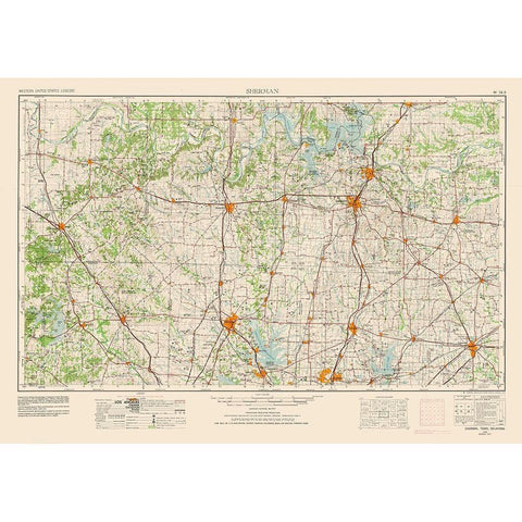 Sherman Texas Quad - USGS 1954 Black Modern Wood Framed Art Print with Double Matting by USGS