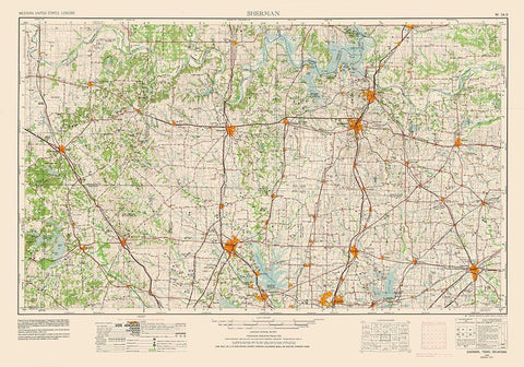 Sherman Texas Quad - USGS 1954 Black Ornate Wood Framed Art Print with Double Matting by USGS