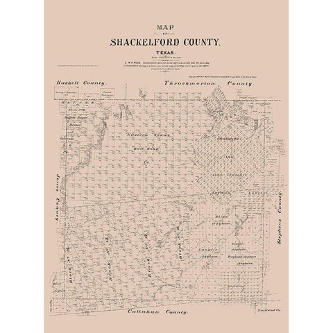 Shackelford County Texas - Walsh 1879  White Modern Wood Framed Art Print by Walsh
