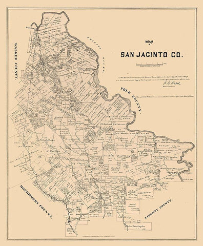 San Jacinto County Texas - Walsh 1879  White Modern Wood Framed Art Print with Double Matting by Walsh