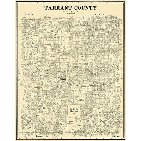 Tarrant Texas Landowner - Land Office 1885 Gold Ornate Wood Framed Art Print with Double Matting by Land Office