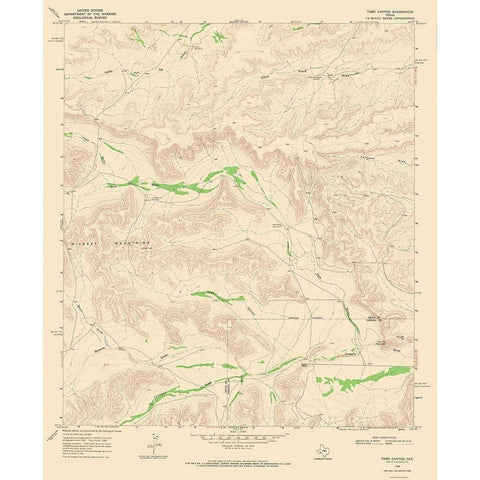 Toms Canyon Texas Quad - USGS 1968 White Modern Wood Framed Art Print by USGS