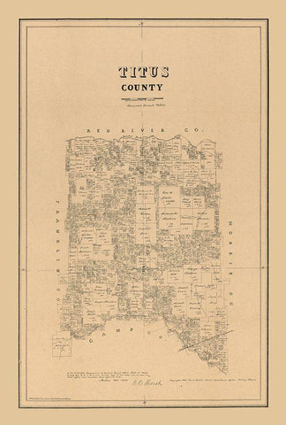 Titus County Texas - Walsh 1880  Black Ornate Wood Framed Art Print with Double Matting by Walsh