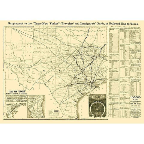 Texas Railroad Guide - Sweet 1874  Black Modern Wood Framed Art Print with Double Matting by Sweet