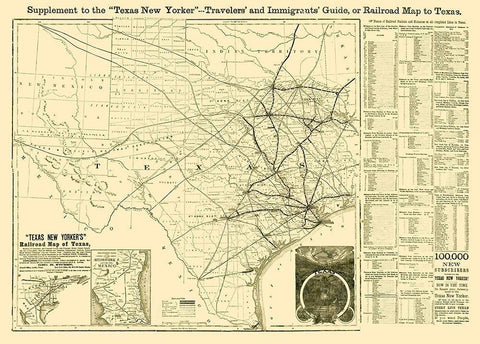 Texas Railroad Guide - Sweet 1874  Black Ornate Wood Framed Art Print with Double Matting by Sweet